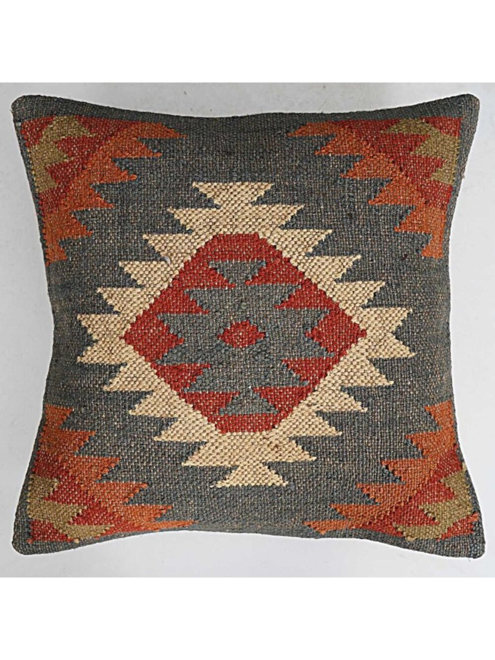 Handwoven Kilim Pillow Cover 18x18 | Boho Decorative Throw Cushion Case | Jute